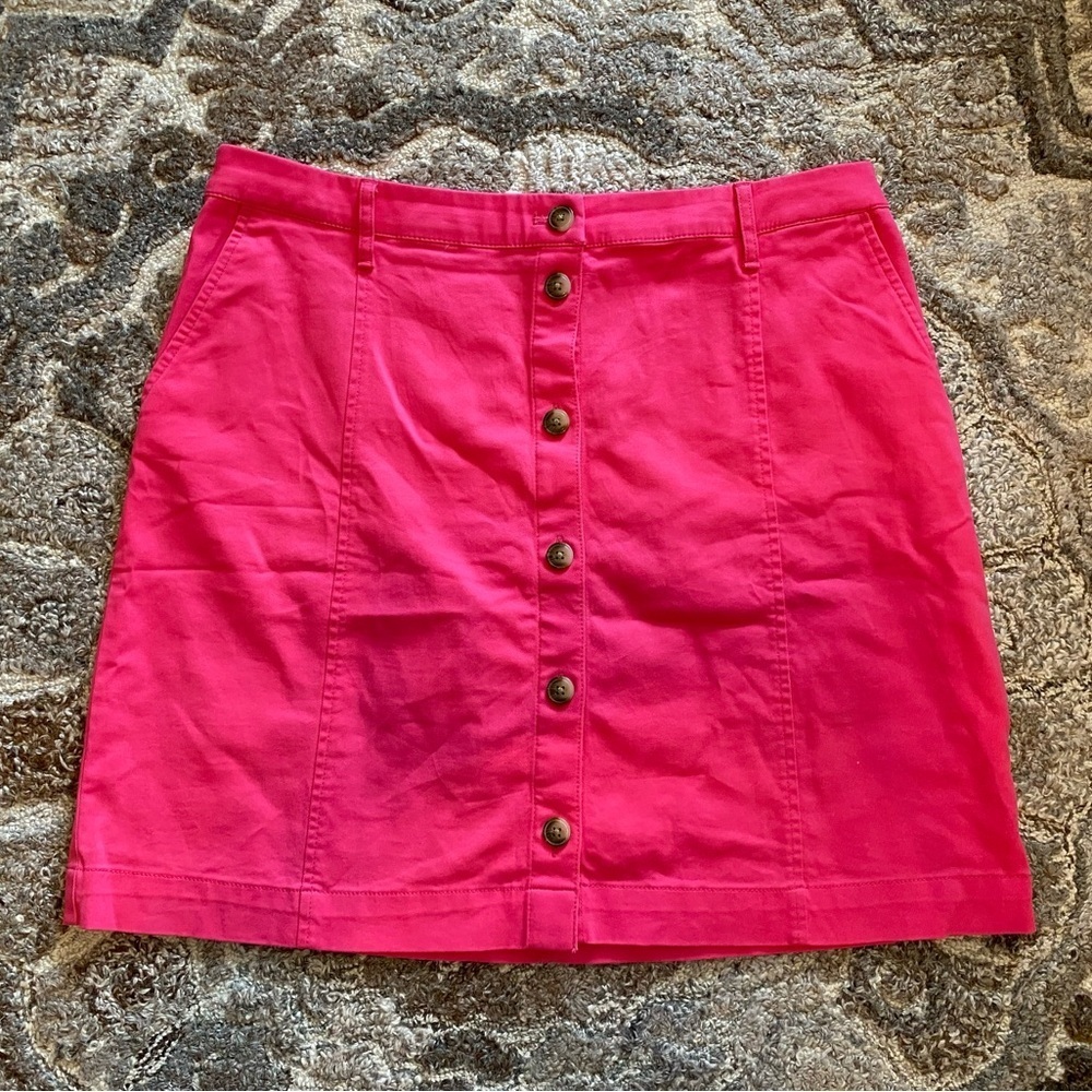 J. Crew Women's Pencil Skirt Cotton Blend Hot Pink Career Office Size 14 Buttons
